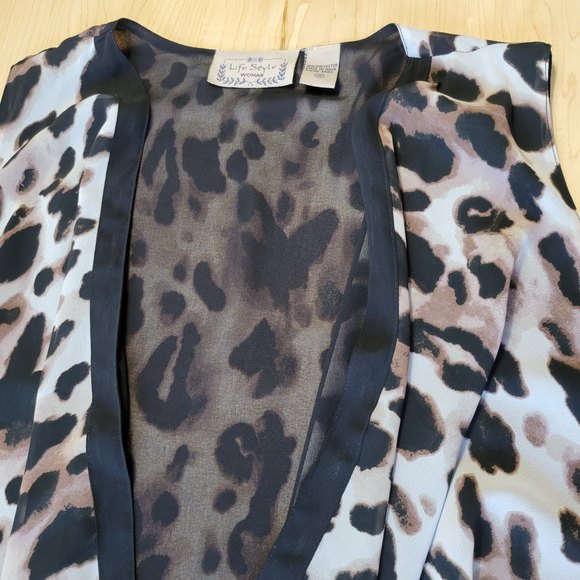 Life style Woman Draped Open Front Sleeveless Cardigan Vest Leopard Print 1X - Picture 4 of 11